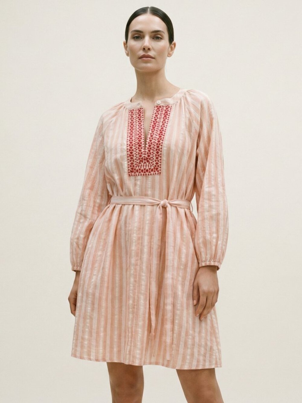 Lemlem Peach and Red Striped Dress